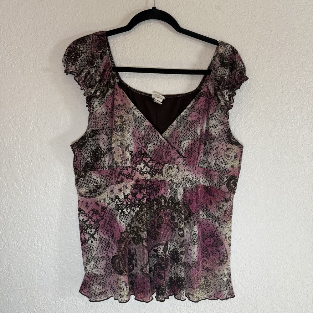 Venezia Women's Bohemian floral Ruffled Babydoll Top Size 14/16 Y2K Coquette